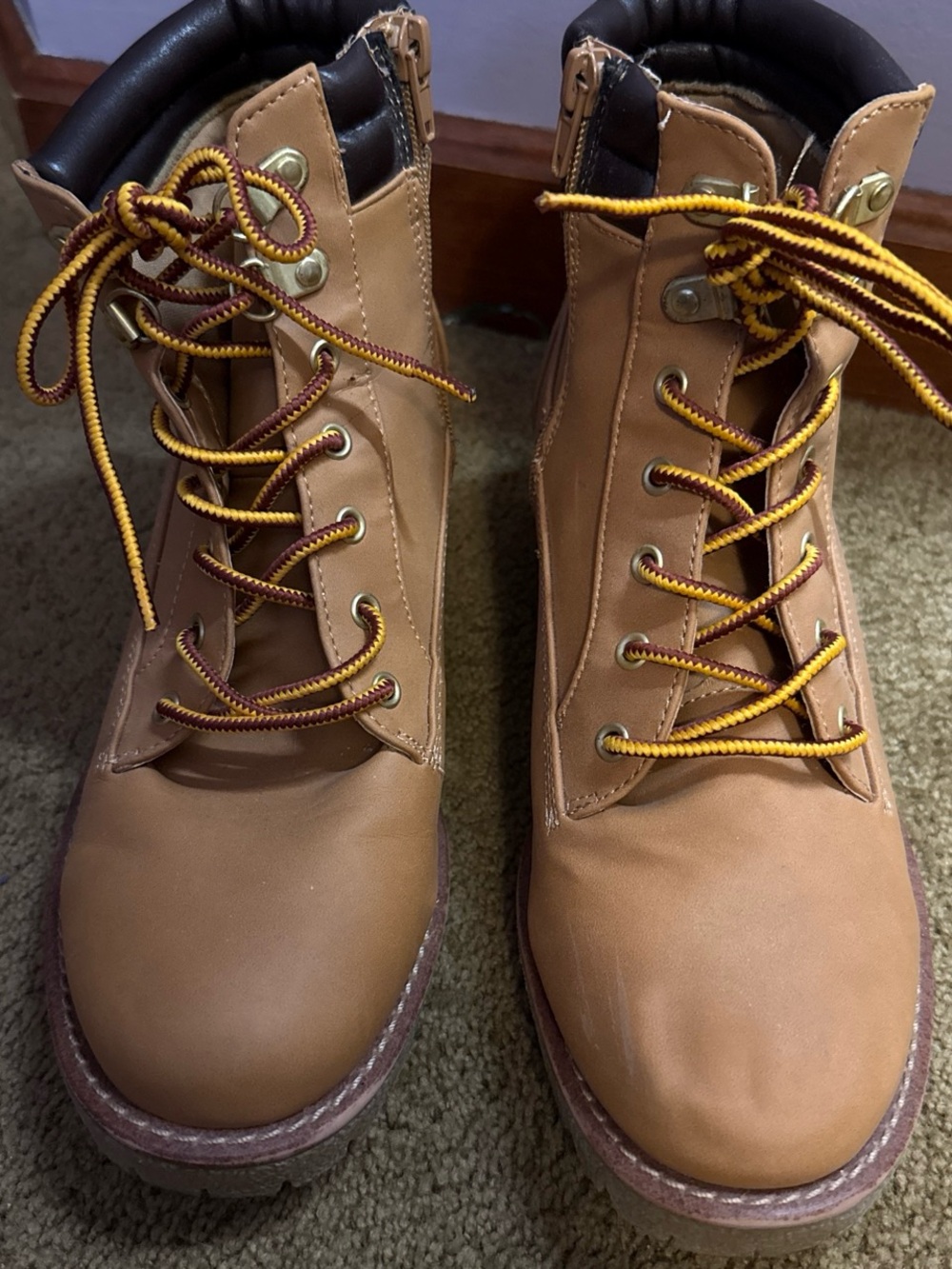 Rampage Tan Lace-Up Combat/Moto Boots with Yellow Accent Laces